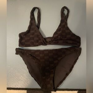SKATIE black checkered textured penny bikini top and bottom size small